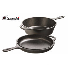 Round perseasoned Cast Iron Combo Cooker with long handle